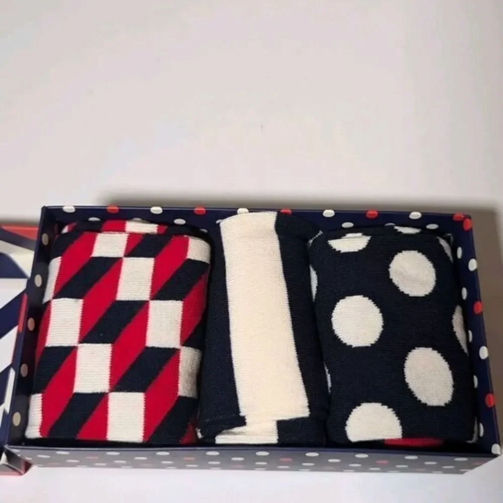 Happy Socks Geometric‎ Figures Gift Box 3 Pairs Set  M7-12 Unisex Navy R…